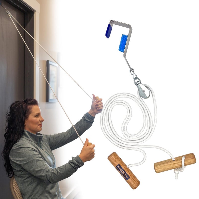 RangeMaster Econo Ranger Shoulder Pulley â”‚ Physical Therapy Exercises â”‚ Aids in Recovery and Rehabilitation â”‚ Increases Mobility â”‚ Wooden Handles for Comfort â”‚ Metal Bracket Door Attachment - Image 1